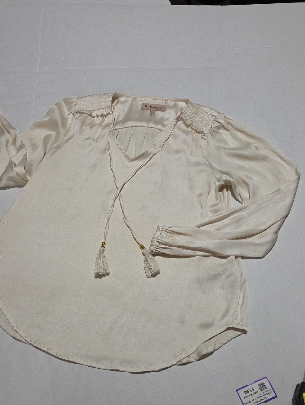 Philosophy Light Cream Tassel Peasant Blouse